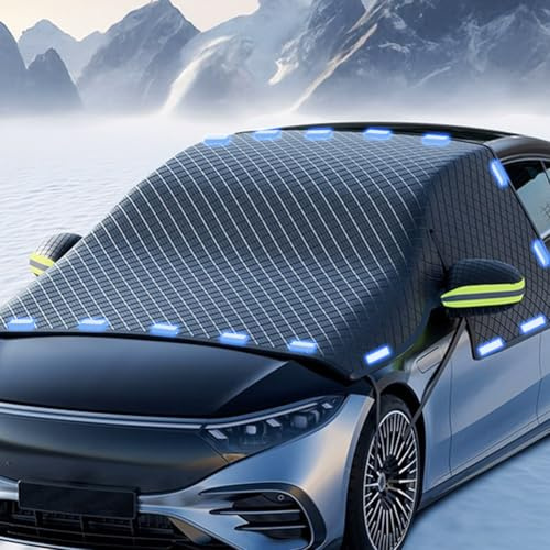 RDTOK Frontscheibenabdeckung Winter mit 20 Magneten & 6 Gummiseilen, Verdickt & Faltbar, Magnetische Auto Winterabdeckung gegen Schnee & Frost, Windschutzscheibenabdeckung für Autos & SUV