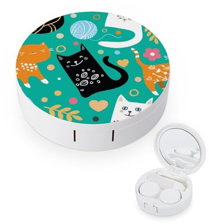 fkgvwo Contact Lens Case Green Black Kitten Contact Lens Box Travel Kit Portable for Travel & Home
