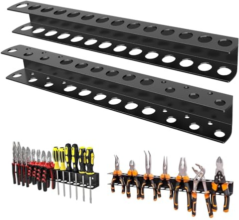 nplaseta 2 Stück Werkzeughalter Wand, 40CM Werkzeug Organizer, 14 Löcher Schraubendreher Halterung, Zangenhalter mit Schrauben und Expansionsrohr, Schwarz