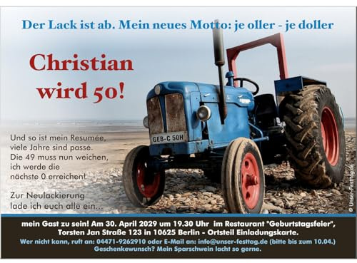Einladungskarten zum Geburtstag Erwachsene, Mann Frau - für jedes Alter | Wunschalter 40 50 60 70, als digitales Foto (JPG) oder gedruckt auf hochweißen Feinstkarton, 1 - 200 Karten
