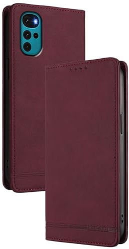 GOGME Funda Cartera de Cuero para Motorola Moto G22 – Carcasa con Cierre Magnético, Protección RFID, Tarjetero y Soporte Antigolpes - Rojo Vino
