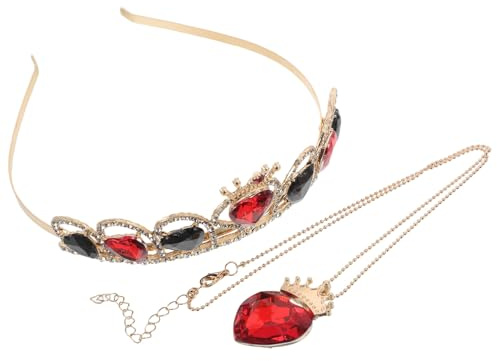 VALICLUD Ensemble Couronne et Collier de Cœur Rouge Tiare Princesse en Verre et Alliage Serrage-Tête Léger pour Mariage Anniversaire Saint-Valentin et Cosplay Femme Fille
