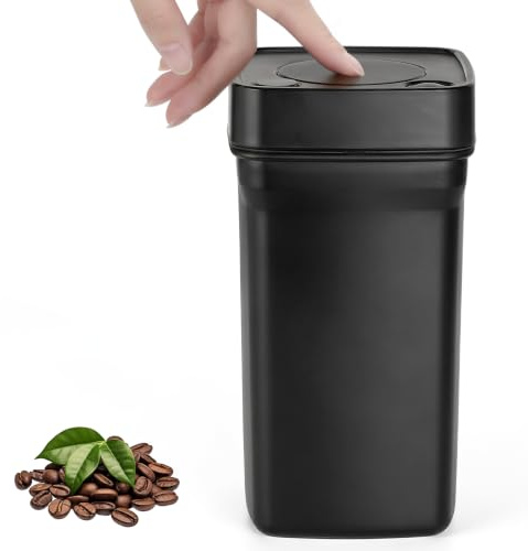 VINATO 1.2L Bote Café Hermético al Vacío Acero Inoxidable, Rectangular Recipiente Hermético para Café en Grano, Molido, Cacao, Té (Negro)