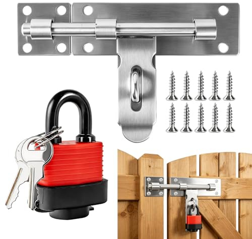 TAGMEIU Stainless Steel Shed Lock, Sliding Gate Bolt Lock with Padlock | Heavy Duty Door Locks for Wooden Gate, Garden Gate, Waterproof and Heat-Resistant