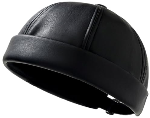 Dinntty Set di Berretto Marinaio Senza Visiera Uomo - Berretto Marinaio in Pelle, Cappello Senza Visiera, Berretto Lavoro retrò Marinaio, Berretto con Risvolto Arrotolato per Uomo