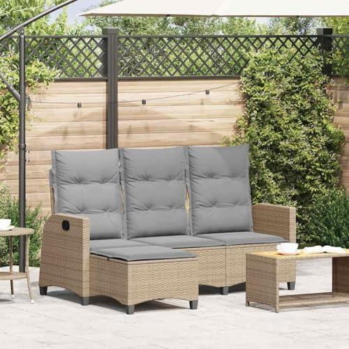 YunCangg Gartensofa L-Form mit Liegefunktion, Polyrattan Outdoor Lounge Möbel für Garten Balkon Terrasse, wetterfestes Rattan Sofa mit Kissen, 2-Sitzer Eck Couch, beige, inklusive Polster und Kissen