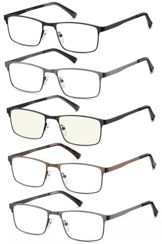 EYECEDAR Amcedar 5 stuks Lesebrille Herren Rechteck Rahmen Metall Grau Edelstahl Material Federscharniere Enthalten Computer Lesebrille 1.00