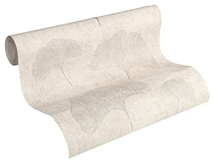 A.S. Création Ginko-Vliestapete – Beige, Grau, Metallic – 10,05 x 0,53 m | Einfarbig & vielseitig kombinierbar – schimmernde Wandtapete, ansatzfrei & spurlos abziehbar, für Wohn- und Schlafzimmer