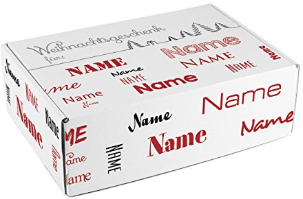 Herz & Heim® Geschenkverpackung zu Weihnachten mit Wunschtext Name in verschiedenen Schriftarten - Rot