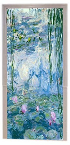 A.Monamour Adesivo Porta Autoadesiva Ninfee Di Claude Monet Dipinti Ad Olio Loto Stagno Fiori Giardino Vinile PVC Adesivi per Porte Interne 3D Pellicola Adesiva Poster Sticker Murale Decorazione