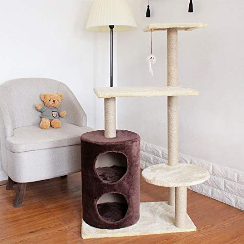 RONGJJ Katzenbaum mit Sisal Katzenkratzbaum Katzenturm mit Höhle Kratzbäume Kletterbaum Katzenmöbel Katzenspielzeug 105 cm, Beige