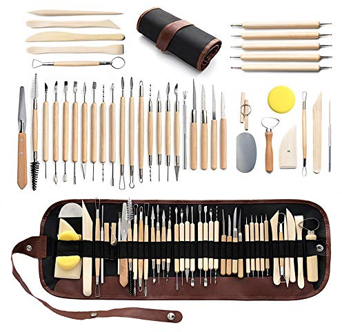 Ton-Modellierwerkzeuge, 41-teiliges Keramik-Holz-Töpferwerkzeug-Set, Töpferei, Modellierwerkzeug-Set mit tragbarer Tasche für Anfänger, professionelle Kunsthandwerk