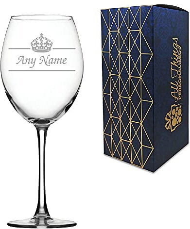 Personalised Engraved Novelty 19oz Enoteca Wine Glass, Name and Crown