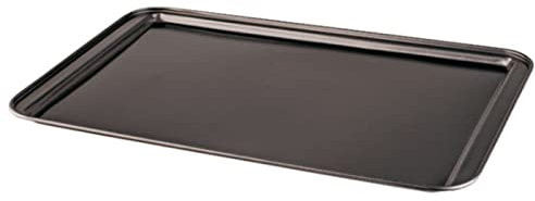 Tradineur - Bandeja de horno llana galletera de acero antiadherente, soporta hasta 250 ºC, apta para lavavajillas (Gris, 42 x 28,5 x 1,8 cm)