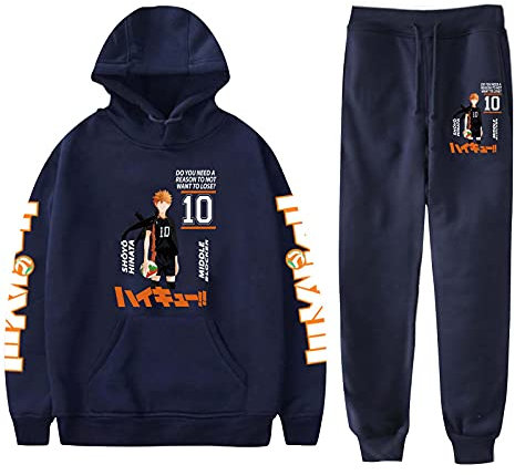 Flyself Herren Trainingsanzug Haikyuu Hoodie und Hose 2 Stück Sets Karasuno High School Kapuzenpullover Sportanzug Sweatshirt Sporthosen