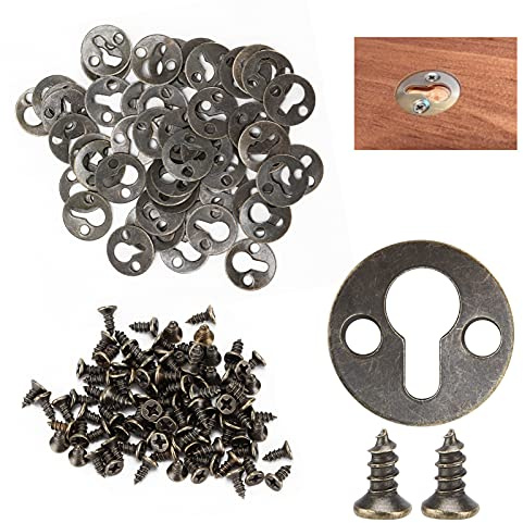 50 Pièces Cintres de Trou de Serrure, Crochet Cadre Attaches en Trou de Serrure avec 100 Vis, Metal étagère Suspension de Type à Double Trou en Vintage pour Accrocher Tableau Mur Cadre Photo Miroir