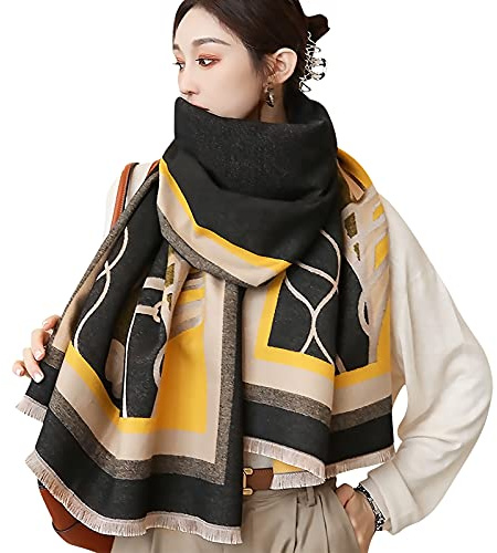LumiSyne Invernale Sciarpa Scialle In Cashmere Per Donna Cuciture Colorate Modello Animale Pashmina Calda Sciarpe Con Nappa Morbida Lana Addensato Stole