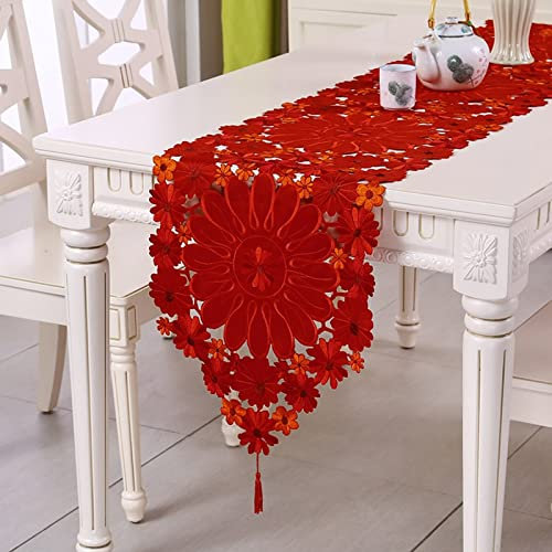 Aotiwe Tischband Herbst, Tischdekoration Modern aus Polyester Hohlstickerei Rot 38x176CM für Partys Abendessen