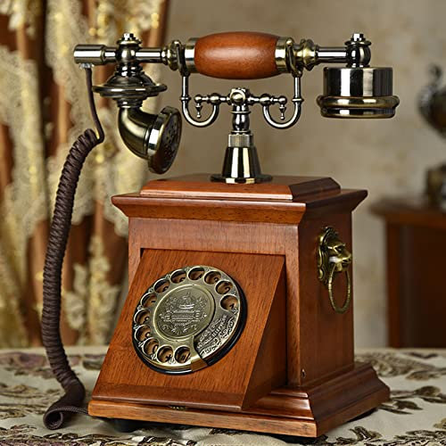 Ontihang Retro Dial Telephone, Corded Phone Cordless Phone Landline Antique Fixed Retro Telephone Home Office Hotel Wood Metal For Elder Caller Cordless landline