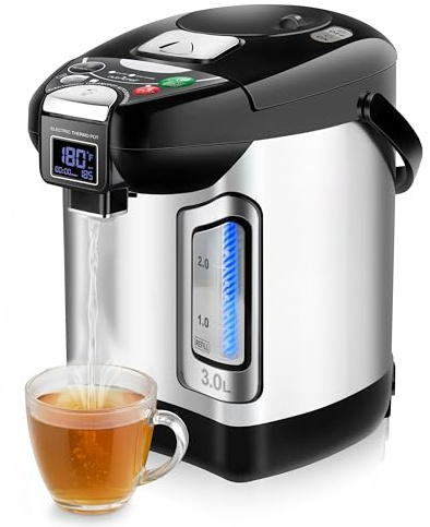 NutriChef Heißwasserspender & Wasserkocher 3L – Edelstahl, Temperaturwahl Thermoskanne & Einkochautomat | LCD Display | 360° Basis | Auto Shut-Off | Glühwein, Tee & Babyflaschen