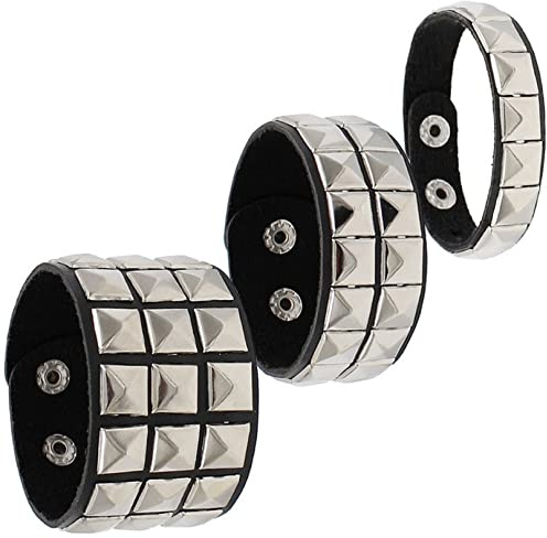 Pulseras de cuero PU con tachuelas punk de 3 piezas, brazalete medieval, pulseras con remaches vintage, Pulseras vikingas de cuero genuino, pulsera gótica con tachuelas para hombres y mujeres