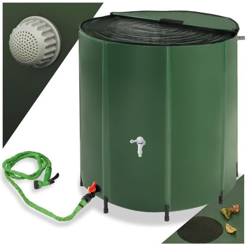 tectake® Deposito Agua Lluvia Plegable, Bidón con Grifo, Bolsa Agua Resistente Intemperie, Accesorios Camping, Garrafa Agua, Supervivencia, Fácil Montaje, Recolección Agua Lluvia - 500 litros