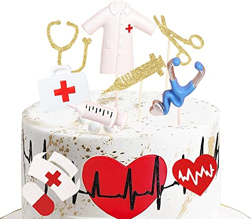 YGCHEN Sjuksköterska Tårtdekoration Födelsedag Tårtdekoration Tårta Omvårdnad Glitter Cupcake Topper Sjuksköterska Rn Flicka Tema Party 16 stycken