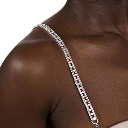 IYOU Women Crystal Bra Straps Sparkly Rhinestone Silver Bra Shoulder Strap Nightclub Party Bra Underwear Straps Body Accessories for Bra Tops Dress(2 Pcs)