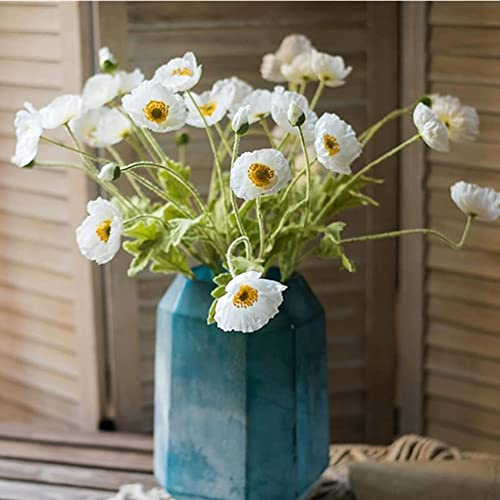 OUKEYI 6 Stück künstliche Seidenmohn Blumen Wohnkultur Künstliche Mohnblumen Tischdekoration Künstlicher Mohnblumenstrauß Korallen Seidenblumen für Dekoration (Weiß)