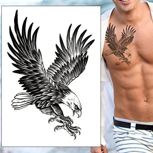 Bald Eagle Temporary Tattoo - Traditional Bird Black Grey Realistic Waterproof Transfer Sticker Body Art Men Women Kids - By Delusion Tattoos