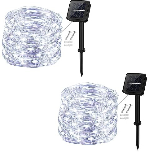 cshare [2 Stück] Solar Lichterkette Aussen, 120LED 12M 8 Modus Außenbeleuchtung Kupferdraht Wasserdicht für Garten,Balkon,Terrasse,Balkon,Tor,Hof,Hochzeit,Party(Warmweiß) (Kaltweiß, 12m)