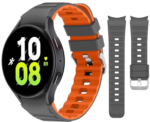 Tasikar Armbänder Kompatibel mit Samsung Galaxy Watch 7/6/5/4 Armband 40mm 44mm/Watch 6 Classic 43mm 47mm/5 Pro/4 Classic Weich Silikon Uhrenarmband für Herren Damen, Grau Orange