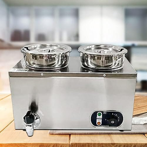 HSRG Scaldavivande Elettrico Professionale Bagnomaria, 2 Pentole con Coperchi, Scaldavivande a Buffet in Acciaio Inossidabile da 1200 W con Pozzetto per Zuppe E Salse, per Catering E Ristoranti