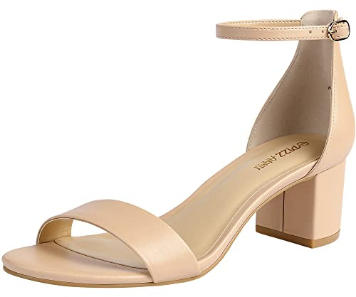 PIZZ ANNU Sandalias Mujer Verano Comodas Elegantes Zapatos Tacon Vestir Fiesta Boda Moda Tacones con Tira de Tobillo Ajustable Nude EU 40