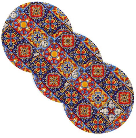 3 Pcs Trivet Pads for Hot Dishes 15in Cotton Thread Weave Hot Pads for Microwave Stove Hot Water Pad Mexican Talavera Ceramic Tile Pattern Ethnic Folk Ornament