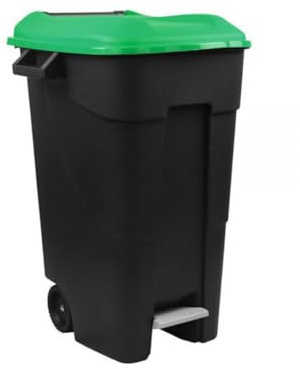 Office Needs Direct Pedal Operated Wheeled Litter Waste Bin Black Base Green Lid 120 Litre