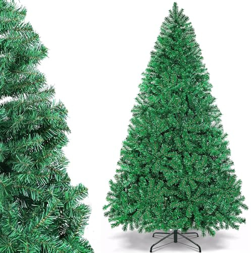 Arbol de Navidad Plegable Muy Frondoso Robusto Mayor Densidad y Ramas, Arbol Navidad Artificial Verde con Soporte Metal Facil Montaje para Decoracion Interior y Exterior (210cm-1200Tips)