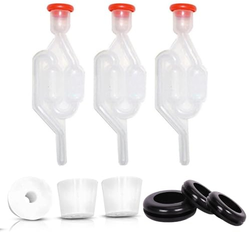 Vokowin 3-teiliges Demijohn Luftschleuse und Stopfen-Set, Bubbler Luftschleuse für Heimbrauen, Bierherstellung, unverzichtbare Ausrüstung für die Weinherstellung und Apfelweinherstellung (K332-3)