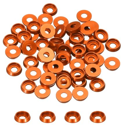 QUARKZMAN Rondelle Conica M3 Viti Testa Svasata, Diametro Foro 3mm/0.12, Guarnizioni Alluminio Rondella Testa Tazza Vite Rc/Fpv/Pc/Drone/Accessori Meccanici Parti Modello, Pz60 (Arancione)
