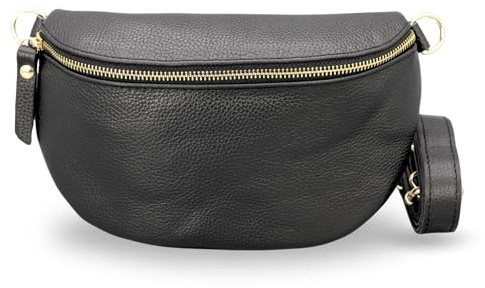 Adel Bags EMMA Gold Bauchtasche Echtleder Handgefertigt Crossbody Bag | Damen Umhängetasche, Echtes Leder, Schultertasche mit Ledergurt & wahlweise gemustertem Riemen, 2 Fächer, Made in Italy
