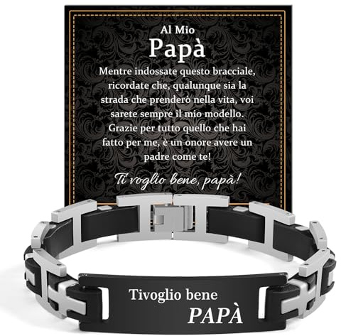 FANCIBAND Regalo per Lui/Papà/Figlio, Bracciale Uomo Acciaio Silicone con Incisione, Bracciali Regalo Uomo Compleanno Anniversario Regali di Natale San Valentino Festa Del Papà