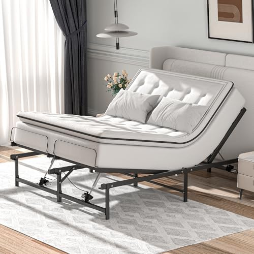 JAXPETY Adjustable Bed Frame Queen Electric Adjustable Bed Base with Head and Foot Incline Low-Noise Motor and Remote Control, Electric Bed Frame Fit for Most Mattress, Black