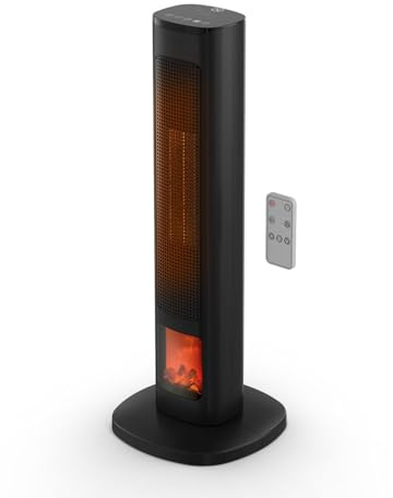 Avilia Calefactor de torre de 800/2000 W con función de oscilación automática y cómodo mando a distancia – elegante y seguro gracias a su función, protección contra sobrecalentamiento con apagado