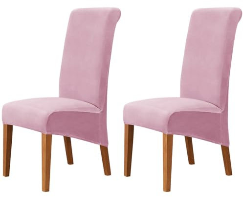 AXZDTH 2 Pcs Dining Room Velvet Large Chair Covers Elastic Stretchable High Back Chair Slipcover for Kitchen and Dining Room Banquet Home Party Decor (Pink, 2 Pcs)