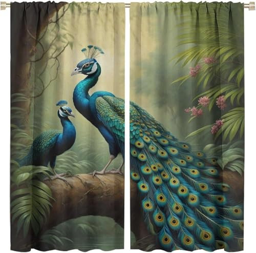 Vorhang, Kinderzimmer, 3D Tier Pfau 300X280 cm (B + H) Kindervorhänge Mit Ösen, Polyestervorhänge, Wärmeschutzvorhang, Blickdichter Vorhang Mit Ösen, Kindervorhänge Für Wohnzimmer, Schlaf-372790437