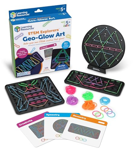 Learning Resources STEM Explorers Geo-Glow Art, Kreatives Geobrett-Set ab 5 Jahren, Leuchtendes STEAM-Spielzeug