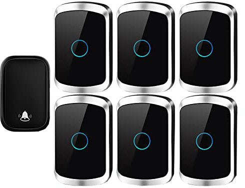 CAFIEDR Self-Powered Doorbell, Wireless Doorbell No Battery Required Push Button Plug Through Cordless Door Chime at 490-Feet Range with 60 Chimes, 5-Level Volume(Black)