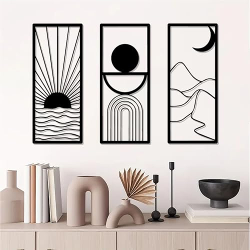 DUOOLN 3 Stück schwarze abstrakte Wanddekorationen aus Metall. Minimalistische dekorative einzeilige Wandkunst, Moderne geometrische Wandskulptur, Wohnzimmer Schlafzimmer Home Decor