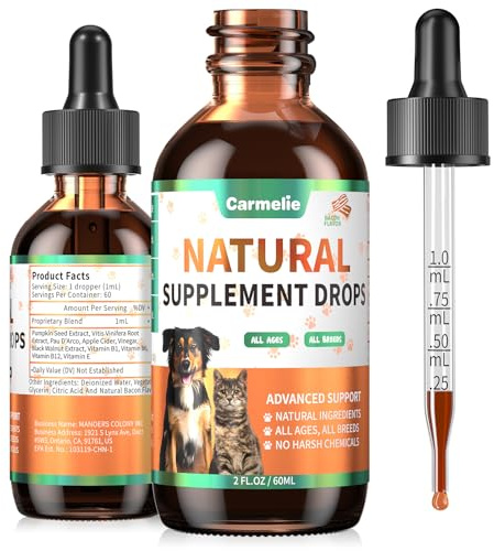 Natural Skin & Coat Liquid Supplement for Dogs & Cats with Vitamins & Natural Extracts - Bacon Flavour