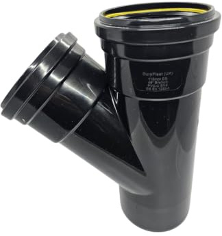 Duraplast UK™ Black 110mm (4 Inch) Soil Pushfit 45 Degree Y Branch Double Socket | BS Certified Durable PVC Fitting for Above & Below Ground Drainage Systems | Easy Installation & Reliable Performance
